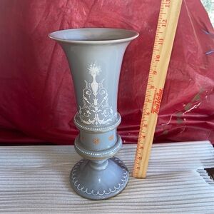 Elegant Gray and White Decorative Vase Gold Trim